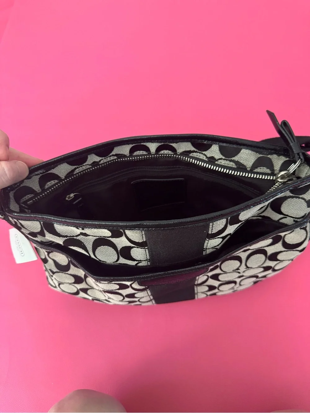 Coach Black and Gray Signature Shoulder Bag